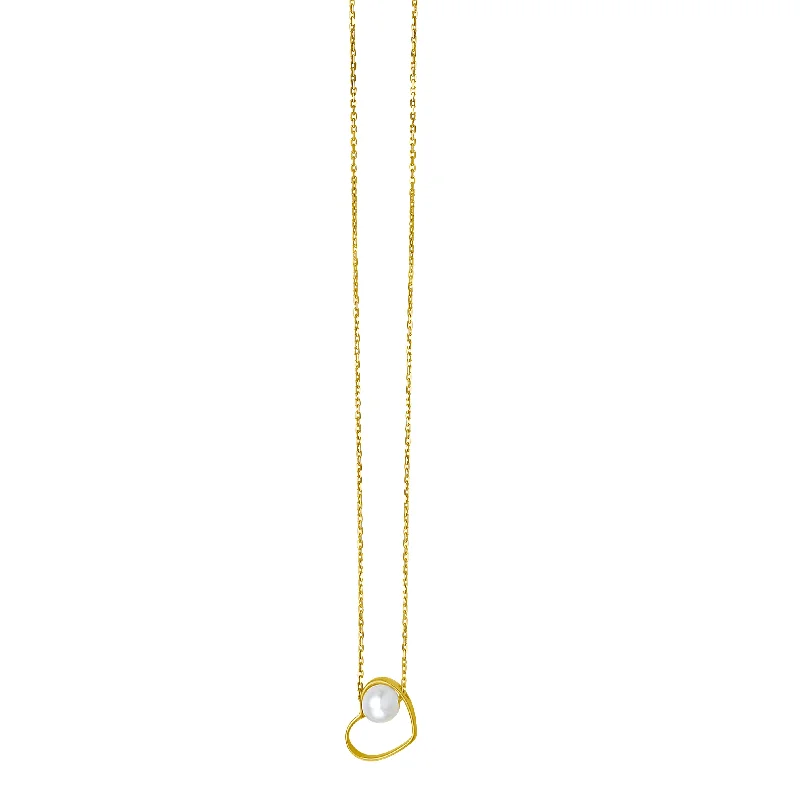 Ladies hushed spark necklaces -14K Open Heart and Pearl Necklace