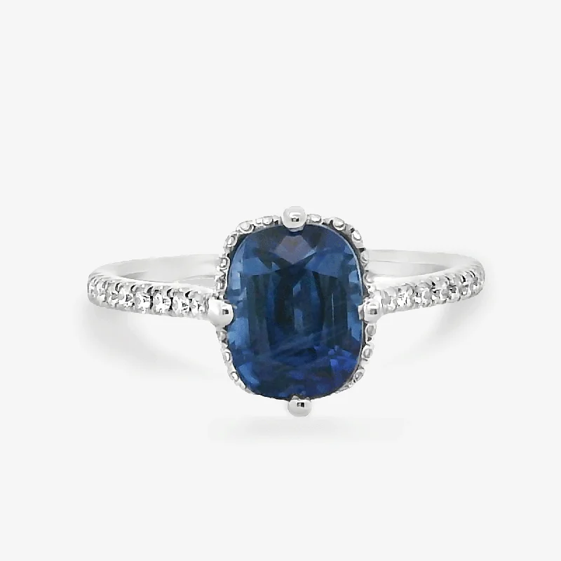 Ladies Rings Handcrafted Spark-2.38CT Blue Sapphire & Diamond Ring