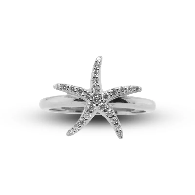 Ladies Rings with Key Spark-14K White Gold Diamond Starfish Ring