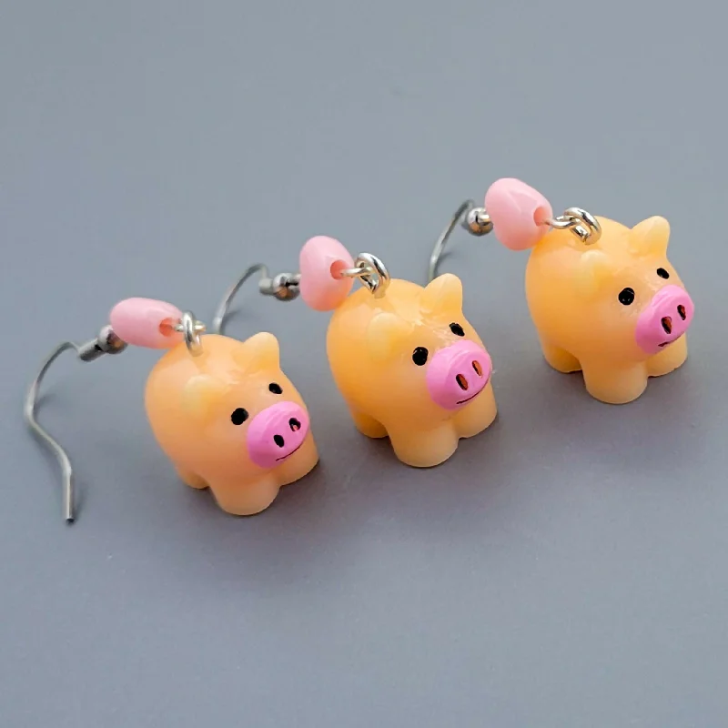 Ladies Earrings with Peach Carnelian-Barnyard Pals: Pig Earrings