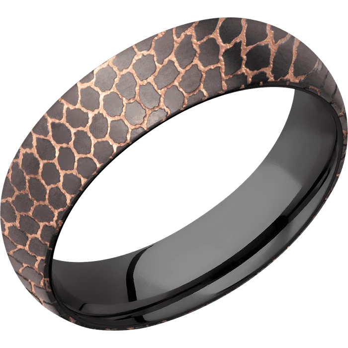 Ladies Rings with Brown Andalusite-6mm wide Domed Darkened Superconductor Ring with Bead Blast Etched Superconductor Finish / Black Titanium Sleeve