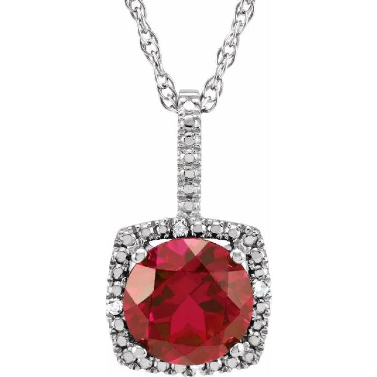 Ladies dreamy spark necklaces -Sterling Silver 7 mm Lab-Grown Ruby & .015 CTW Natural Diamond 18" Necklace