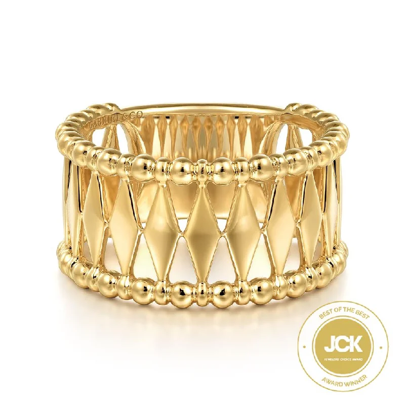 Ladies Rings with Spiral Shine-Gabriel & Co. 14K Yellow Gold Bujukan Classic Wide Band Ladies Ring