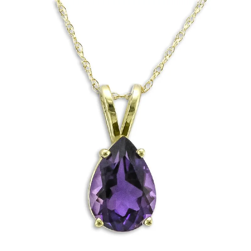 Ladies sunny breeze necklaces -14KT GOLD 1.70 CT PEAR SHAPE AMETHYST NECKLACE