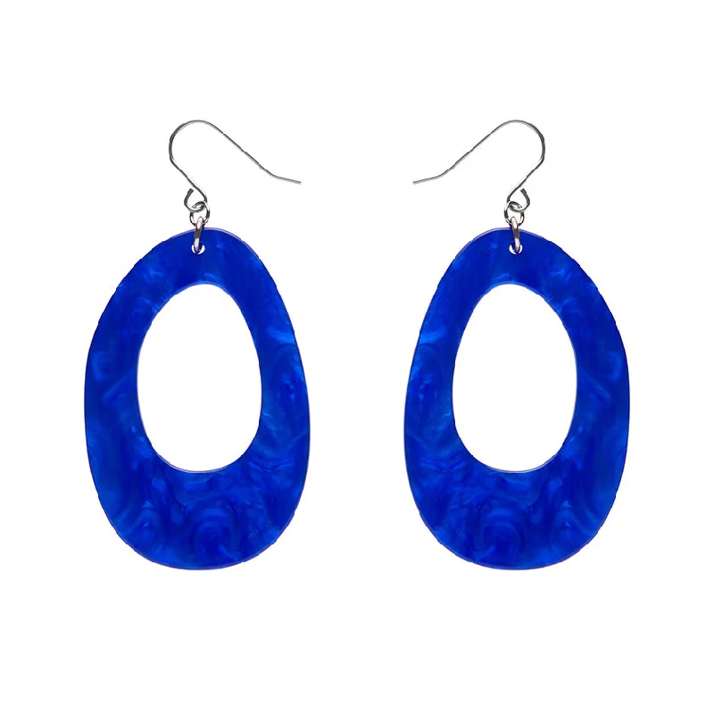 Ladies Earrings with Teal Chrysocolla-Erstwilder - Bold Hoop Ripple Drop Earrings - Navy Blue