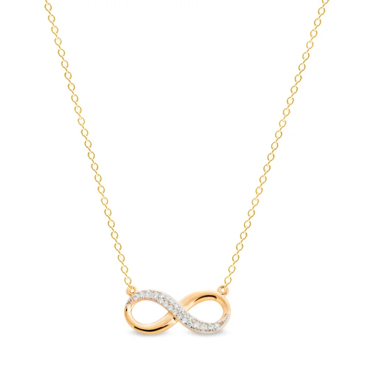 Ladies fine link necklaces -Gold Finish Sterling Silver Micropave Infinity Necklace with Simulated Diamonds on 16" to 18" Adjustable Cable Chain