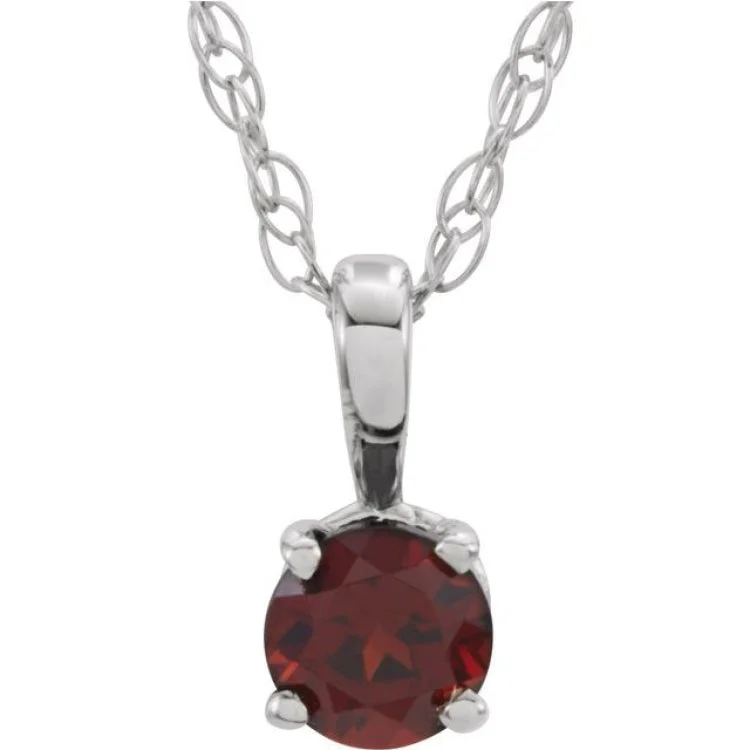 Ladies trendy vibe necklaces -14K White 3 mm Imitation Mozambique Garnet Youth Solitaire 14" Necklace