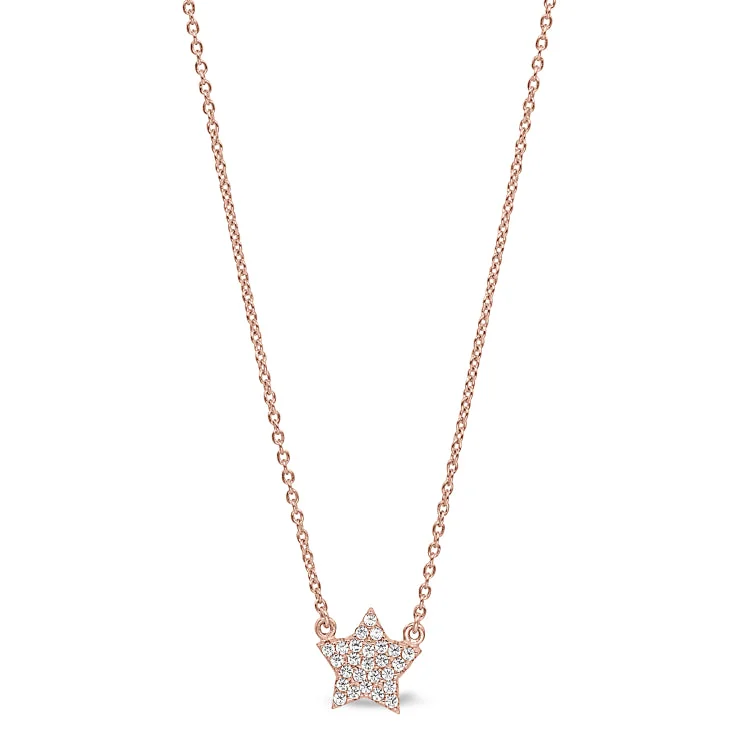 Ladies thrifty charm necklaces -Rose Gold Finish Sterling Silver Micropave Star Necklace with Simulated Diamonds on 16"-18" Adjustable Chain