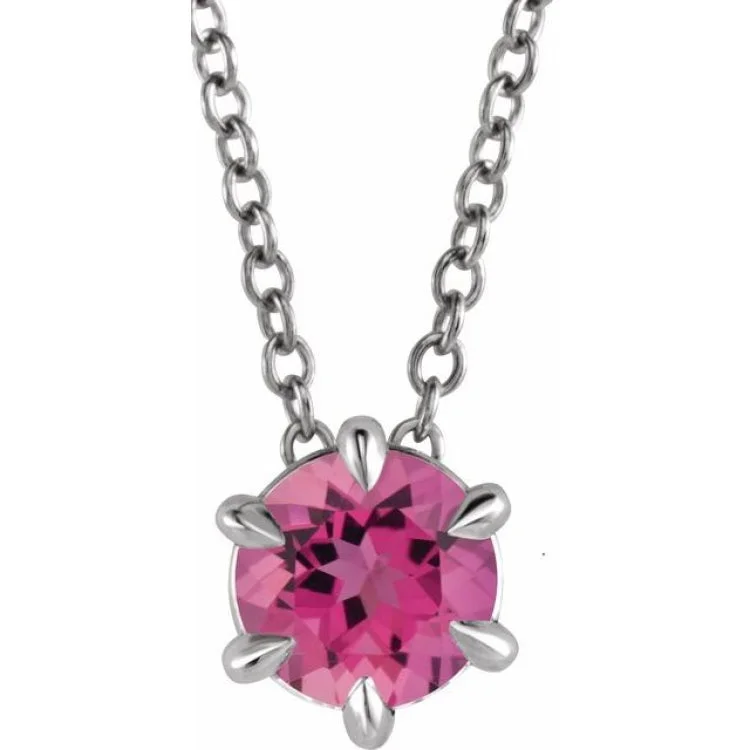 Ladies holy cross necklaces -Sterling Silver 5 mm Natural Pink Tourmaline Solitaire 16-18" Necklace