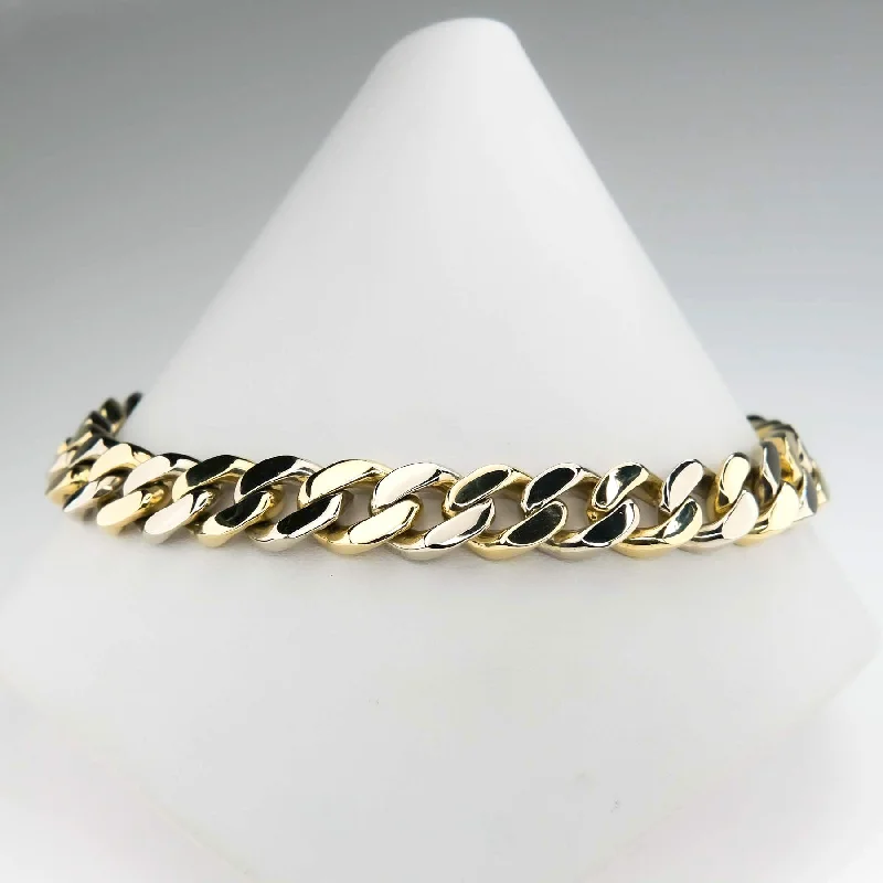 Ladies country grace bracelets -9.2mm Wide Solid Curb Link 9" Chain Bracelet in 14K Two Tone Gold