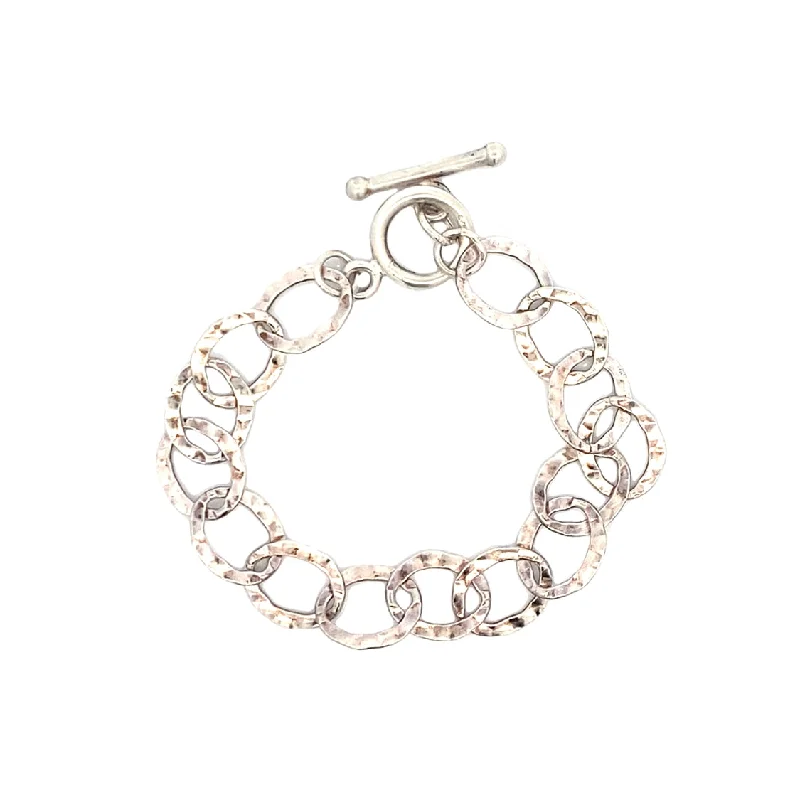 Ladies radiant glitter bracelets -Estate Hammered Circle Bracelet in Silver