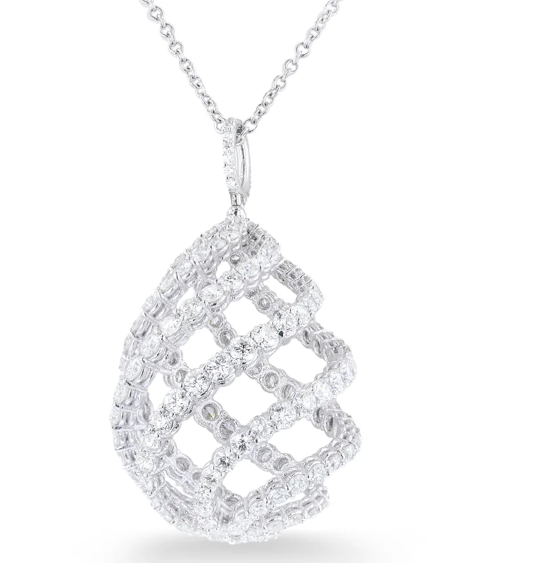 Ladies uplifting flair necklaces -18K WHITE GOLD 6.65CTW DIAMOND SPIRAL TEARDROP NECKLACE