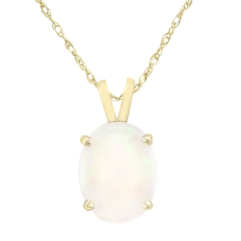 Ladies graceful charm necklaces -14KT YELLOW GOLD OVAL OPAL NECKLACE