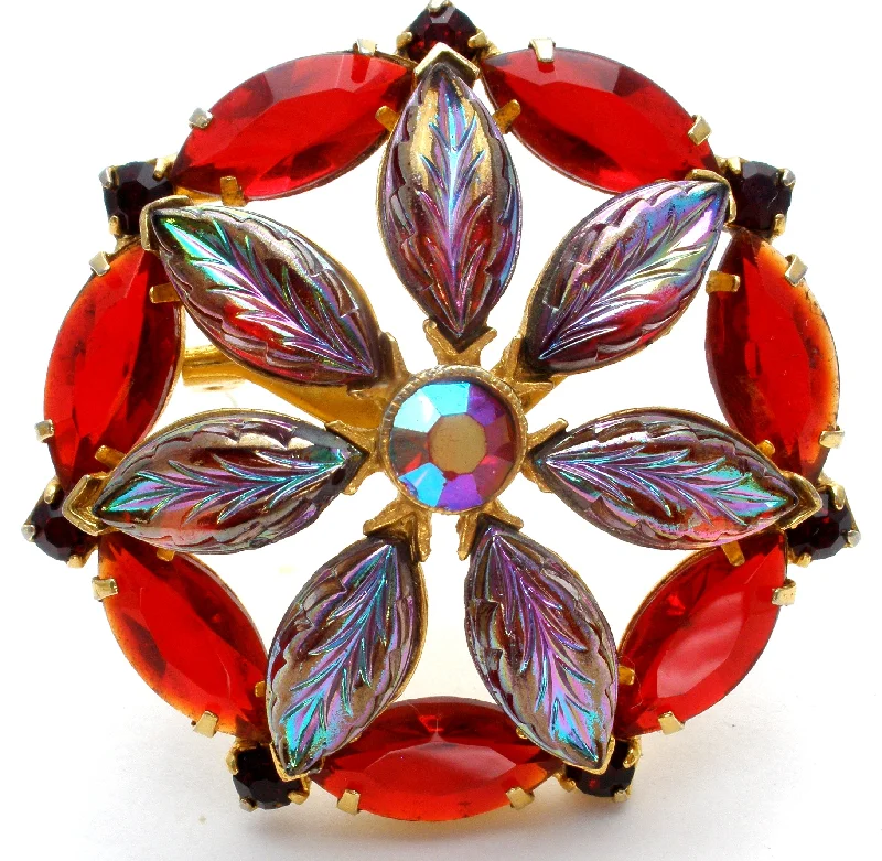 Ladies earthy green brooches -Vintage Red & Purple Rhinestone Brooch Pin