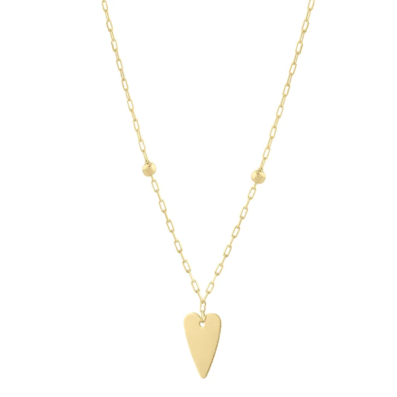 Ladies travel quest necklaces -14K Elongated Heart & Bead Station Necklace