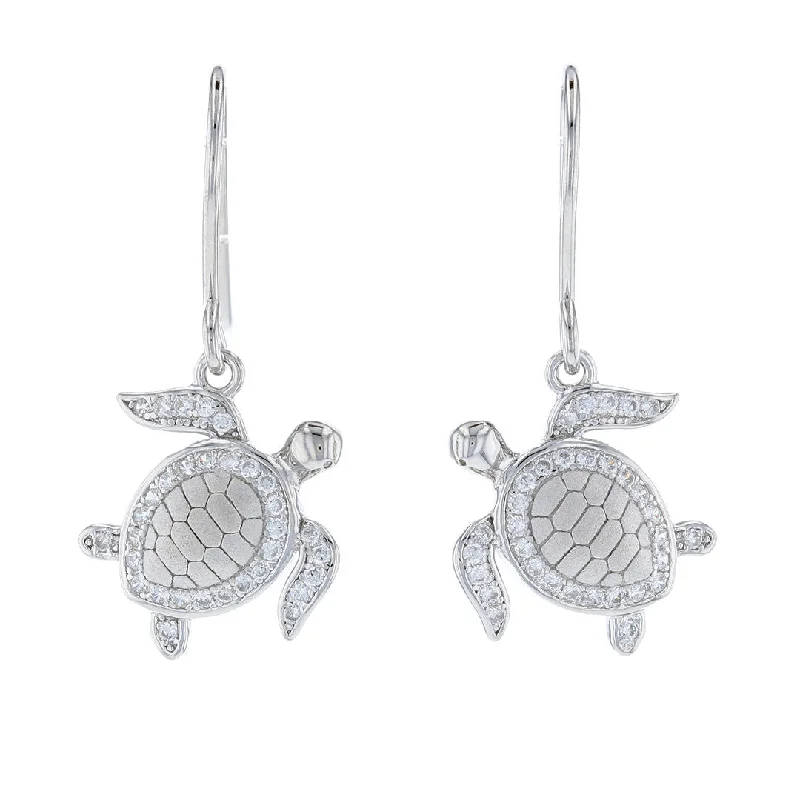 Ladies Earrings with Pure Danburite-Silver Turtle CZ Dangle Earrings