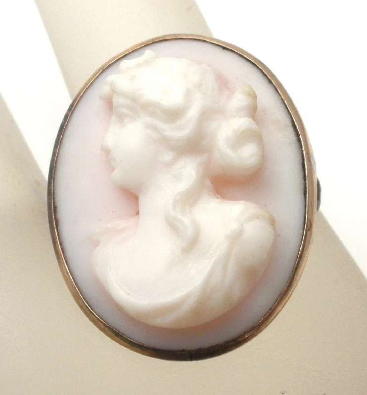 Ladies nostalgic retro brooches -Victorian Left Facing Angel Skin Coral Cameo Brooch