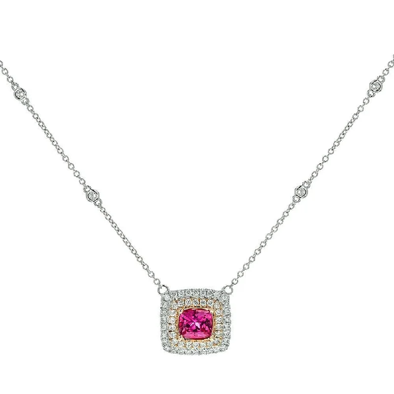 Ladies fiery ruby necklaces -JULEVE 18KT TWO TONE PINK SAPPHIRE & DIAMOND NECKLACE