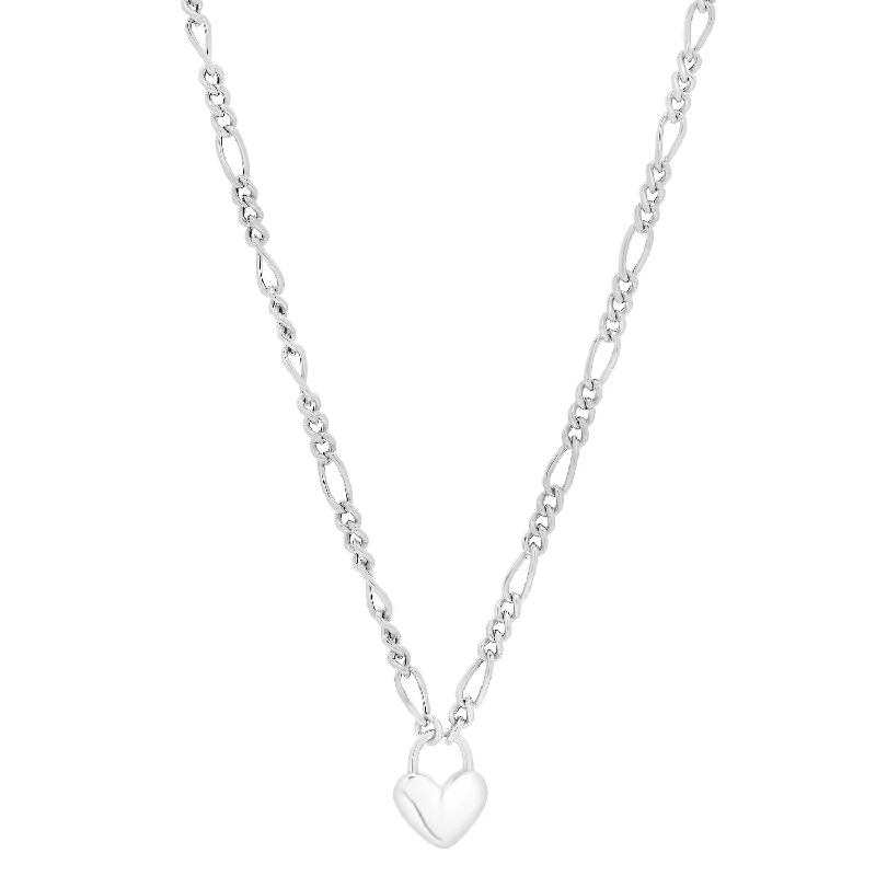 Ladies eastern mystique necklaces -Silver Heart Padlock Figaro Necklace