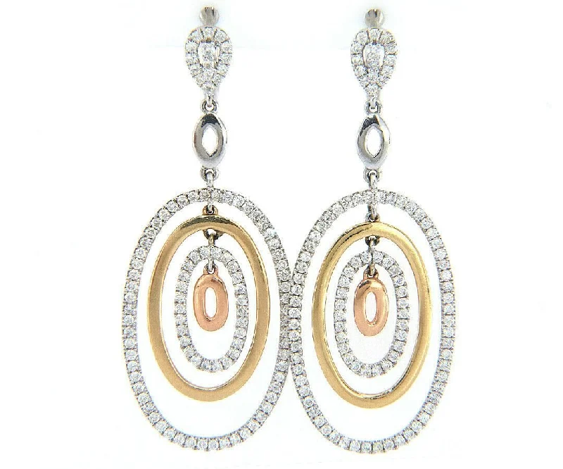 Ladies Earrings with Lilac Iolite-New 2.00ctw Diamond Two Tone Layered Dangle Earrings in 14K