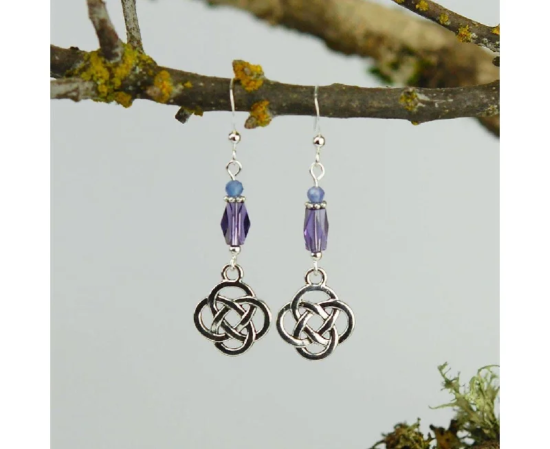 Ladies Earrings with Green Aventurine-Cruthú Round Celtic Knot with Tanzanite Gemstones Earrings