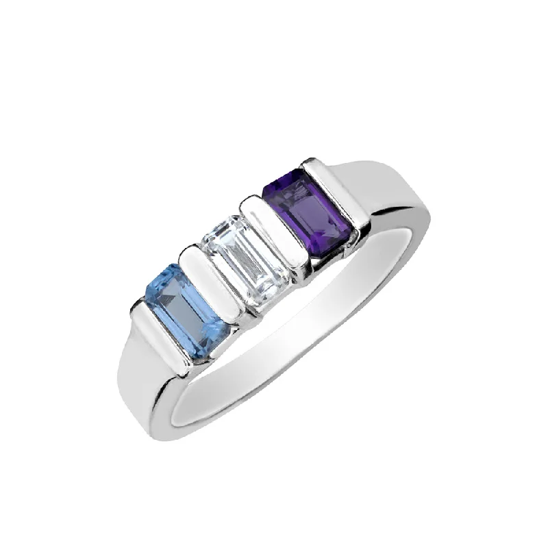 Ladies Rings for Grad Spark-Emerald Cut Mother's Ring in Sterling Silver HB13388