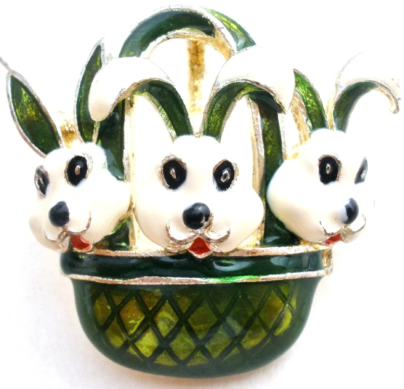 Ladies radiant Swarovski brooches -Enamel Rabbits in Basket Pendant Brooch