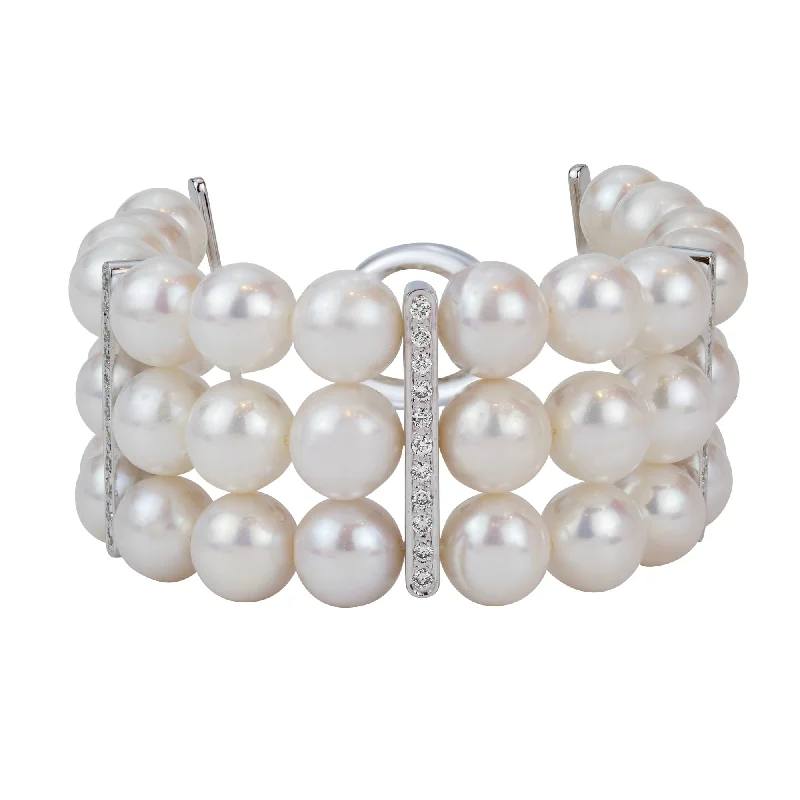 Ladies delicate strand bracelets -Toggle Bracelet - Pearl And Diamond