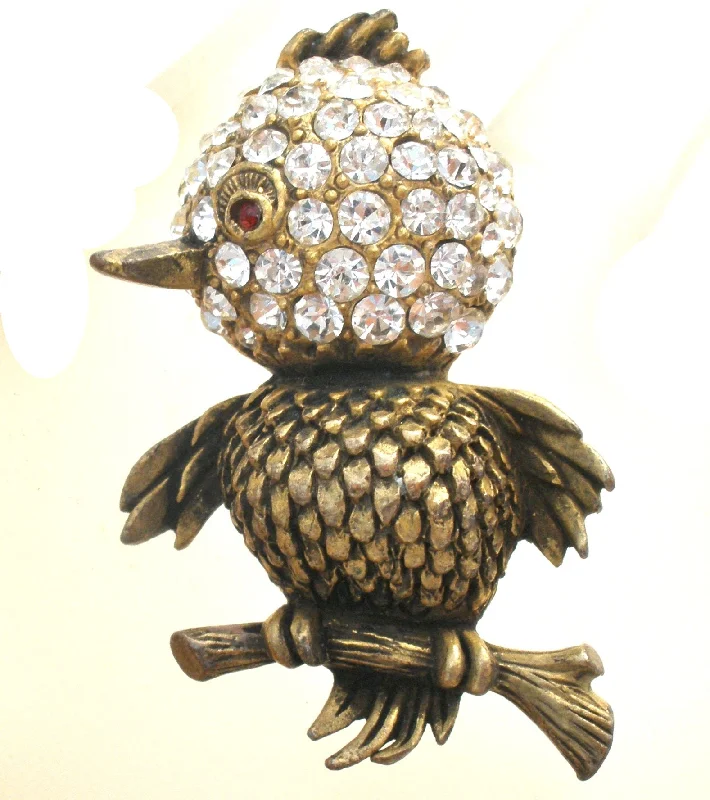 Ladies gleaming platinum brooches -Vintage Rhinestone Bird Brooch Pin Capri