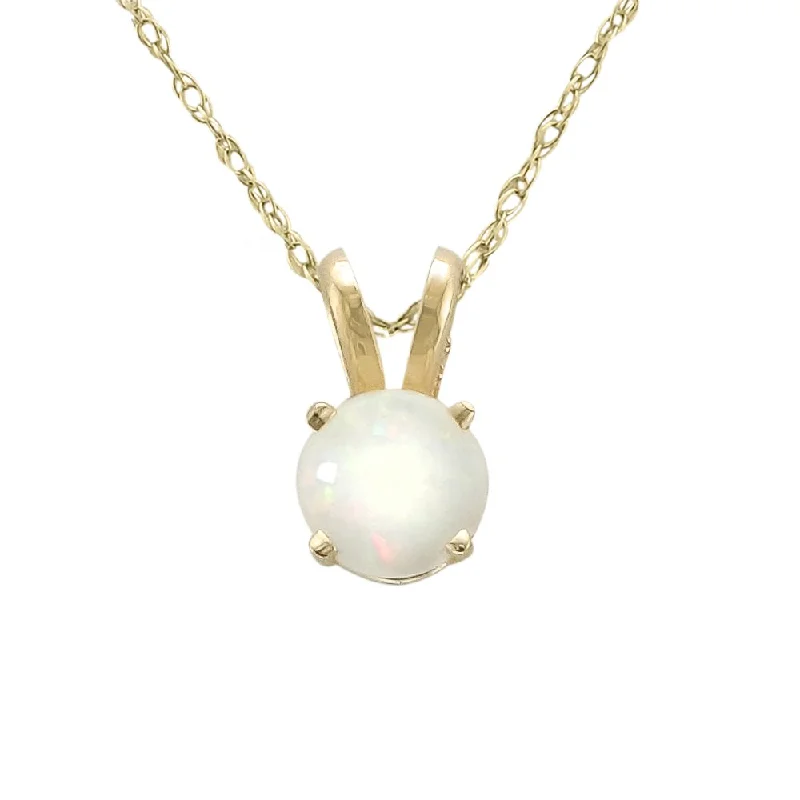 Ladies premium shine necklaces -14KT YELLOW GOLD 5MM ROUND OPAL NECKLACE