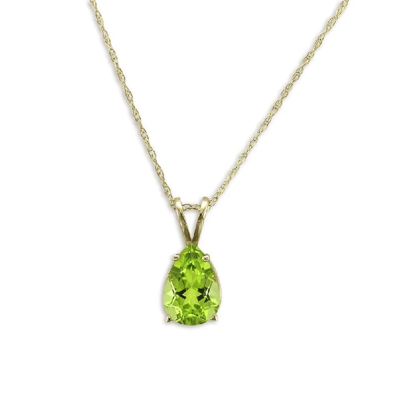 Ladies squared charm necklaces -14KT YELLOW GOLD PEAR SHAPE PERIDOT NECKLACE