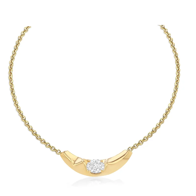 Ladies planet dance necklaces -Liquid Gold Slider Necklace with Oval Diamond