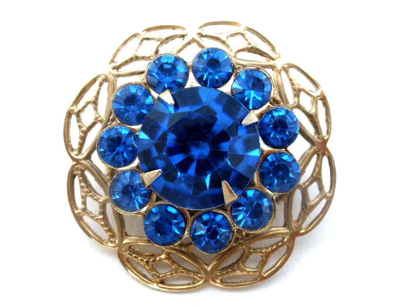 Ladies natural essence brooches -Sapphire Blue Rhinestone Brooch Pin Vintage