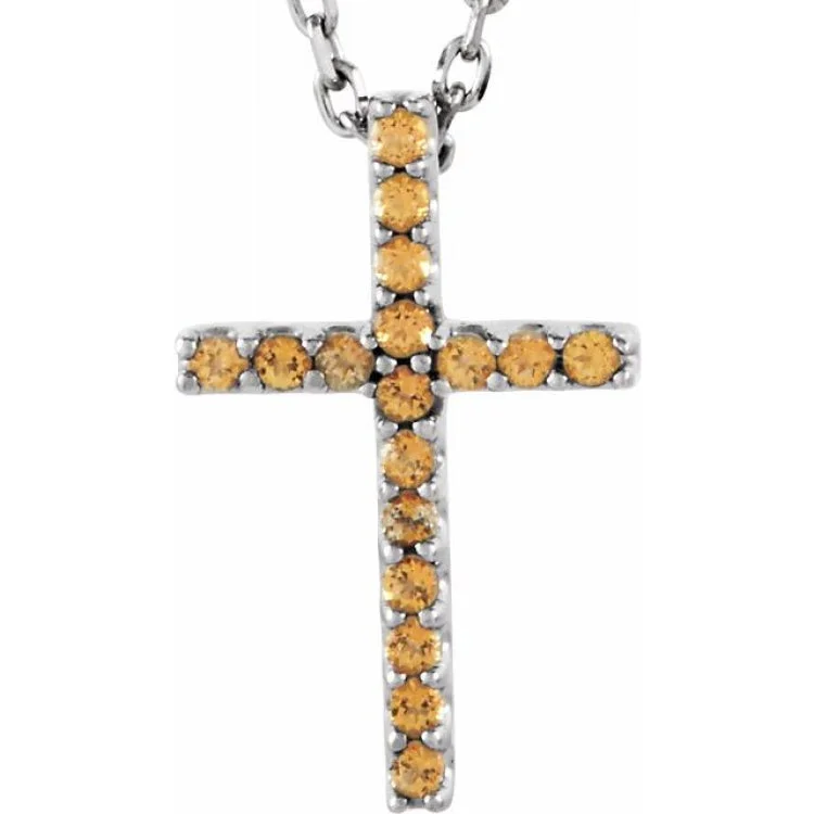 Ladies space gleam necklaces -14K White Natural Yellow Sapphire Petite Cross 16" Necklace