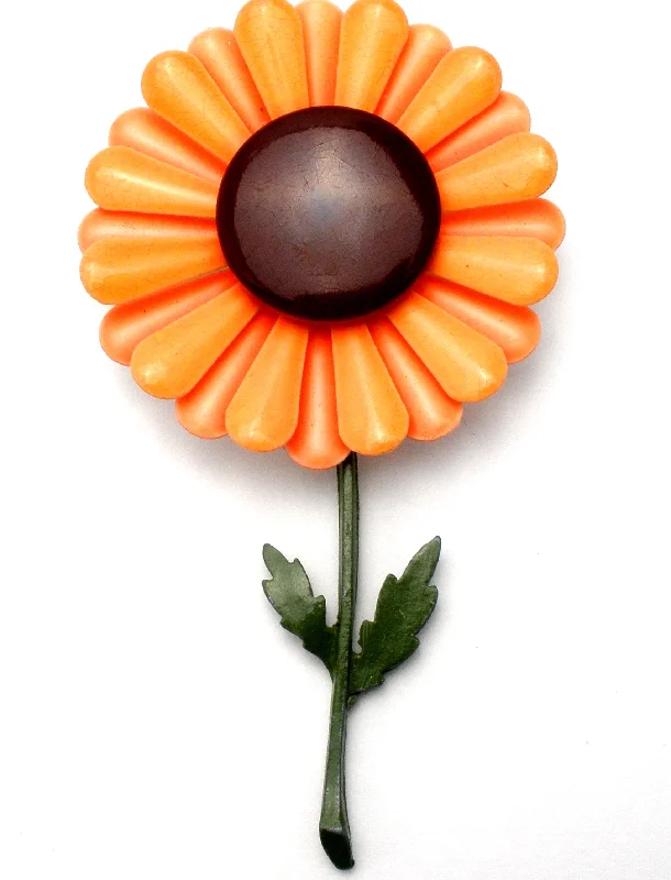 Ladies adjustable pin brooches -Vintage Orange Enamel Flower Brooch Pin