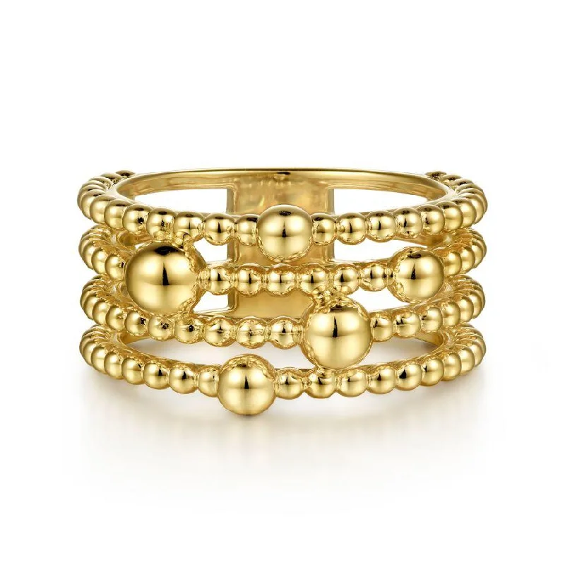 Ladies Rings with Lotus Spark-Gabriel & Co. - LR52149Y4JJJ - Wide 14K Yellow Gold Bujukan Ring