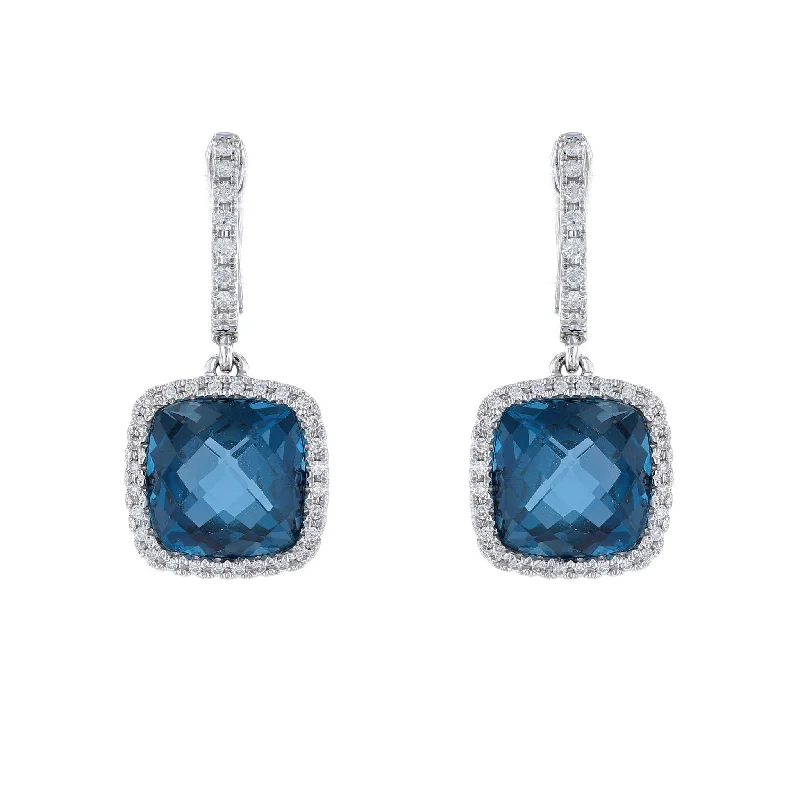 Ladies Earrings for Teacher Shine-London Blue Topaz & Diamond Halo Earrings