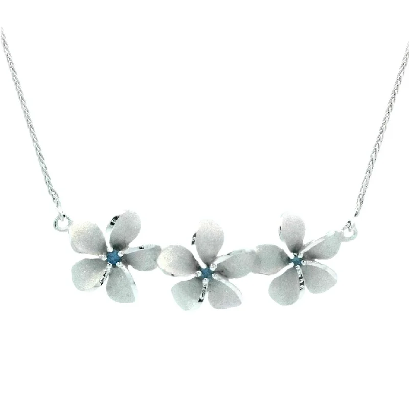 Ladies soft whisper necklaces -Three Plumeria Necklace in White Gold