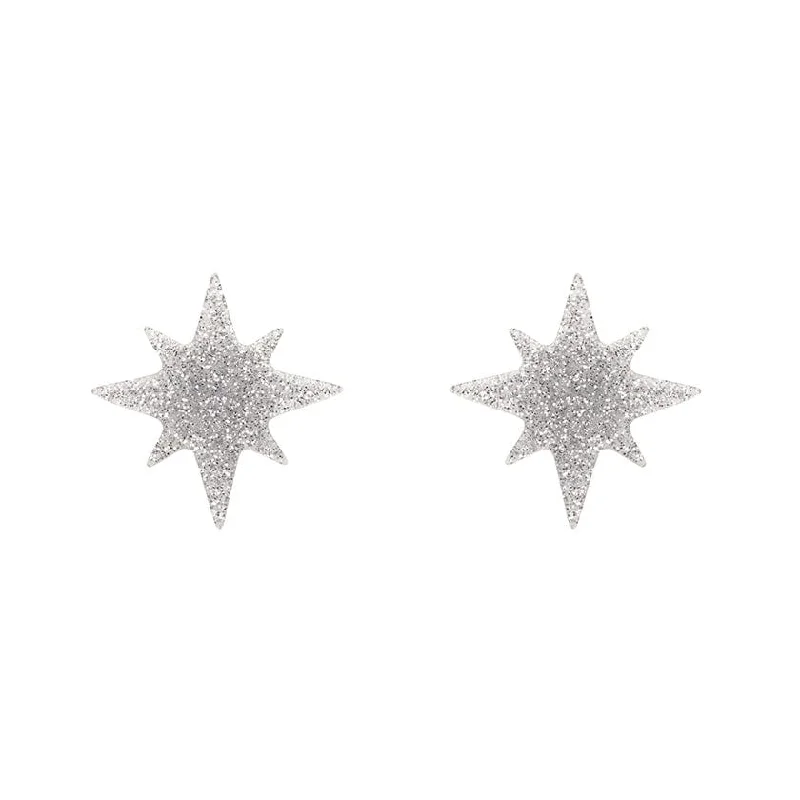 Ladies Earrings for Party Spark-Erstwilder - Atomic Star Glitter Stud Earrings - Silver