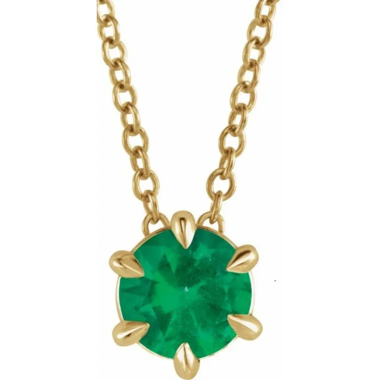 Ladies adjustable gleam necklaces -14K Yellow 6 mm Lab-Grown Emerald Solitaire 16-18" Necklace