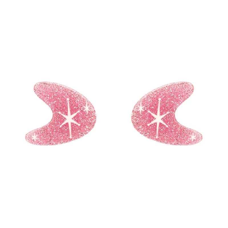 Ladies Earrings with Bright Sunstone-Erstwilder - Atomic Boomerang Glitter Stud Earrings - Pink