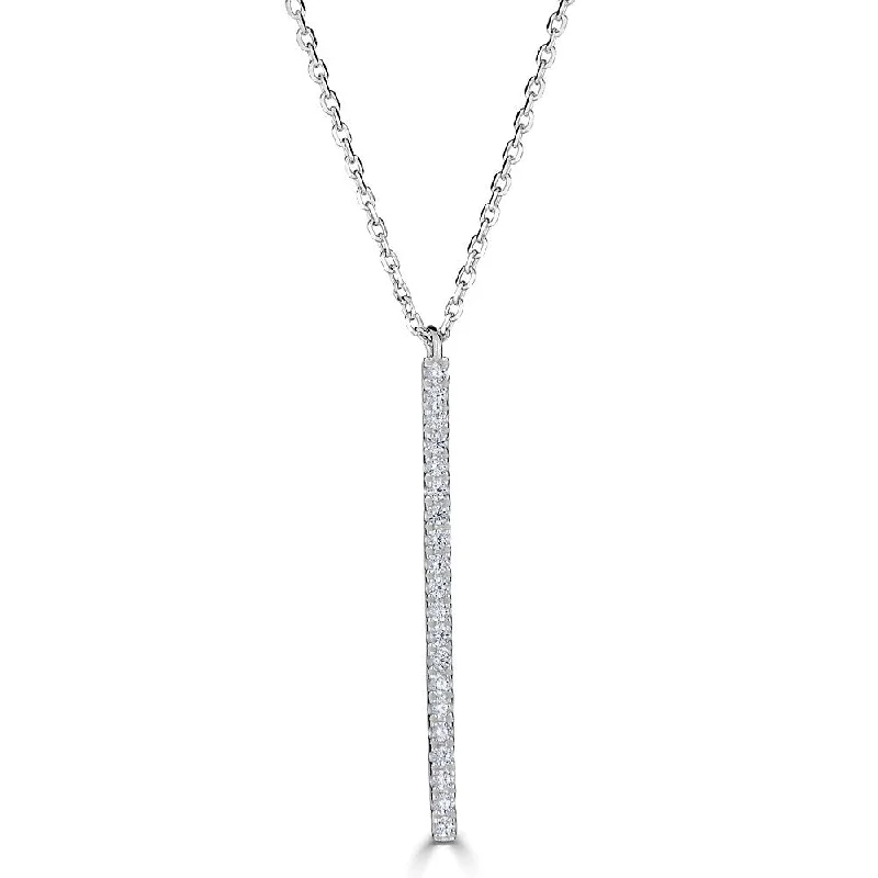 Ladies angular geometric necklaces -EMILIQUE 14KT GOLD 0.10 CTW DIAMOND VERTICAL BAR NECKLACE