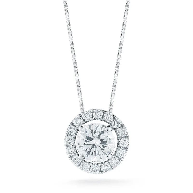 Ladies urban sleek necklaces -14KT WHITE GOLD 1/2 CTW DIAMOND HALO PENDANT NECKLACE