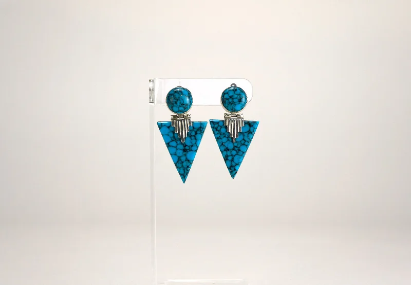 Ladies Earrings with Moon Shine-Vintage Deco Turquoise Triangle Earrings