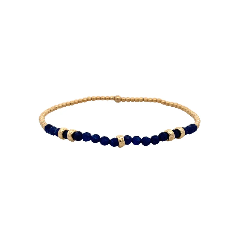 Ladies chakra flow bracelets -2mm Blue Sapphire and Rondelle Stretch Bracelet in Yellow Gold by Karen Lazar