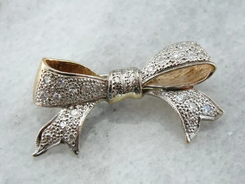 Ladies blissful spark brooches -Sweet Vintage Diamond Studded Bow Brooch