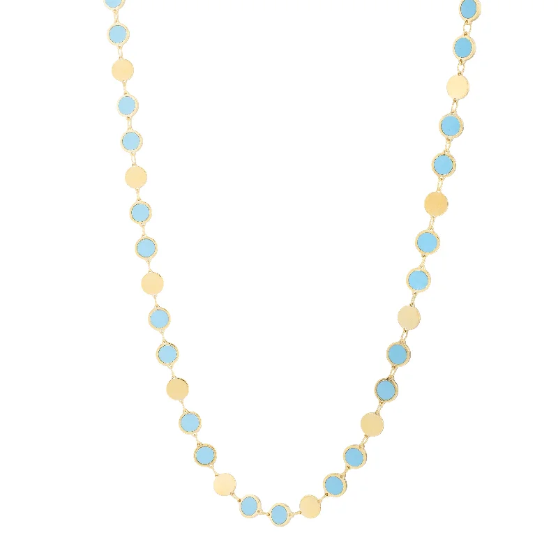 Ladies hopeful spark necklaces -14K Turquoise Geometric Mirror Gem Chain Necklace