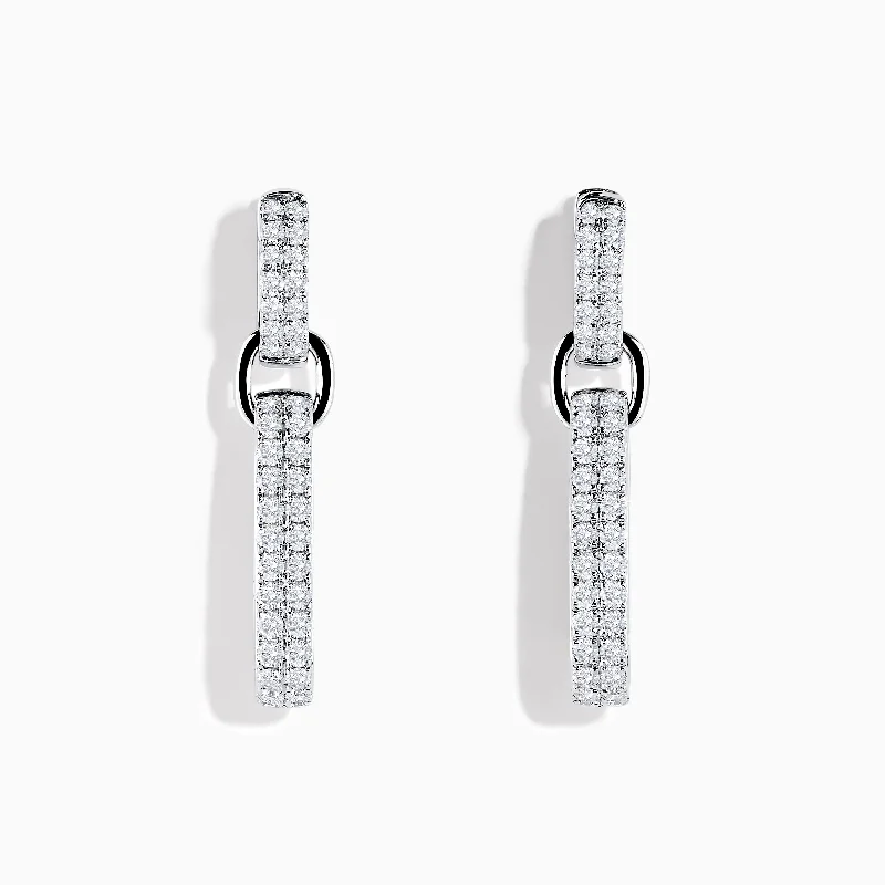 Ladies Earrings for Sport Glow-Pave 14K White Gold Diamond Interlocking Hoop Earrings