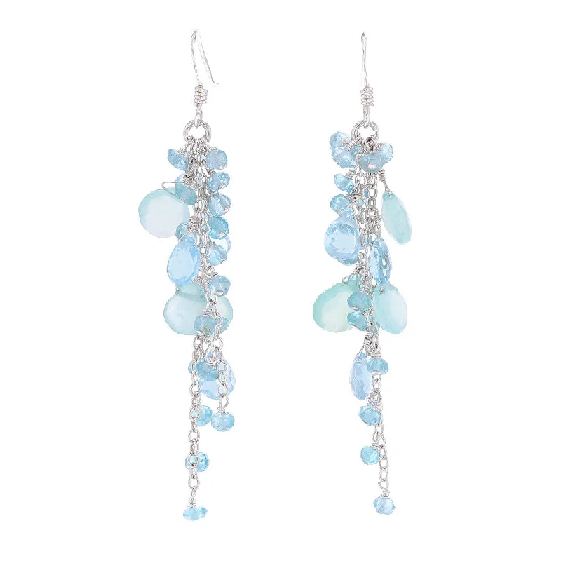 Ladies Earrings with Ocean Larimar-Long Briolette Chalcedony Earrings