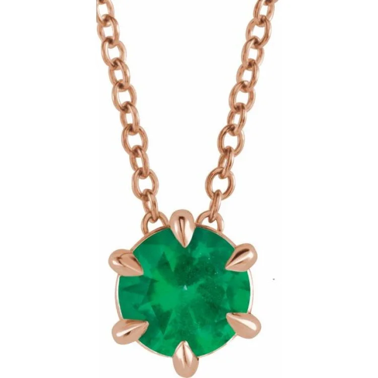 Ladies quiet charm necklaces -14K Rose 6 mm Lab-Grown Emerald Solitaire 16-18" Necklace